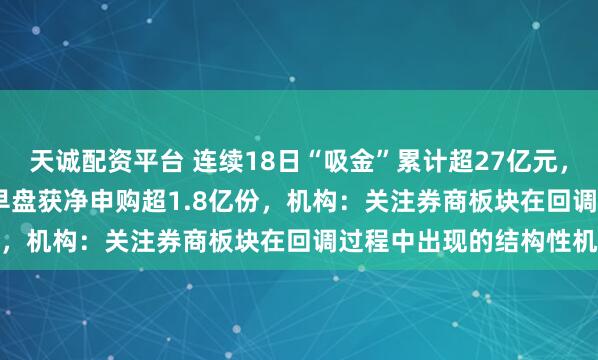天诚配资平台 连续18日“吸金”累计超27亿元，证券ETF（159841）早盘获净申购超1.8亿份，机构：关注券商板块在回调过程中出现的结构性机会